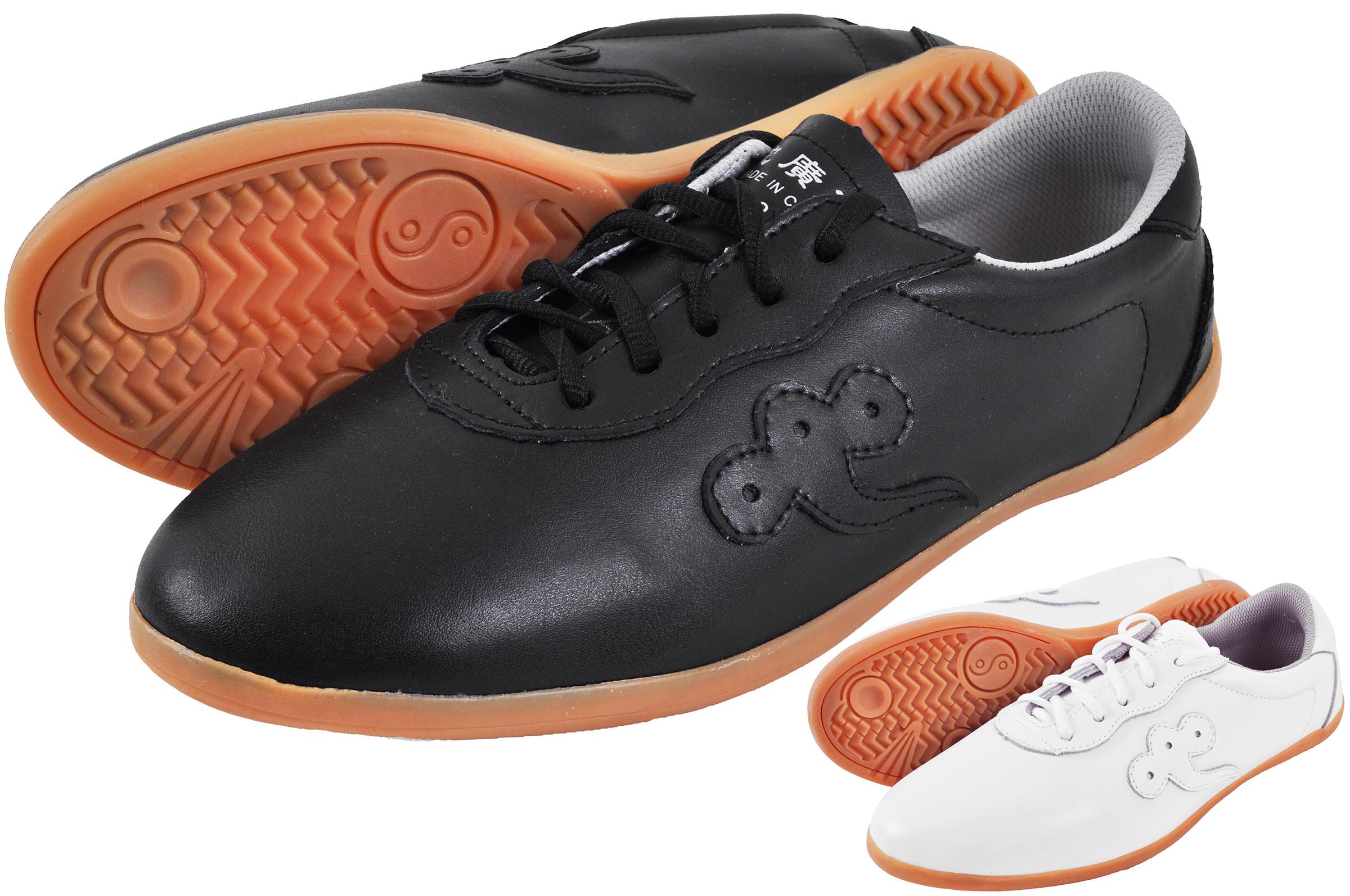 Chaussures de Tai Chi souples noires avec motifs en simili cuir • Fight Zone