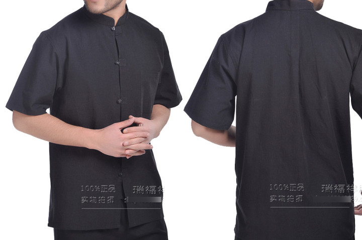Camisa Chinês Mangas Curto, Algodão
