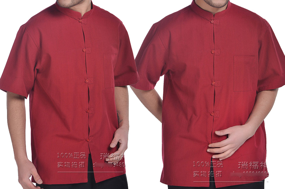 Camisa Chinês Mangas Curto, Algodão