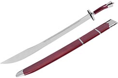 Kungfu Training Broadsword With Scabbard, Red/Silver - Semi Flexible
