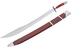 Kungfu Training Broadsword With Scabbard, Red/Silver - Semi Flexible