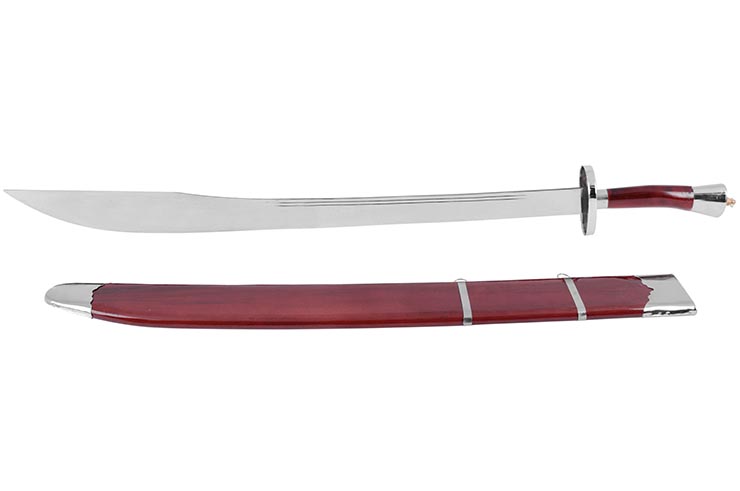 Kungfu Training Broadsword With Scabbard, Red/Silver - Semi Flexible
