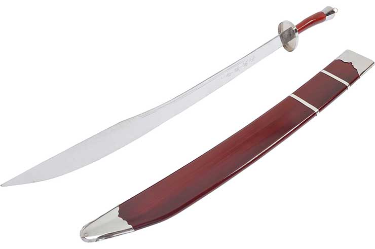 Kungfu Training Broadsword With Scabbard, Red/Silver - Semi Flexible