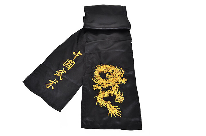 Cinto Kung-fu Wushu, Imitação de Seda - Dragão Bordado | ShenLong® - Cor - Noir