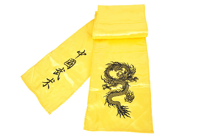 Cinto Kung-fu Wushu, Imitação de Seda - Dragão Bordado | ShenLong® - Cor - Jaune