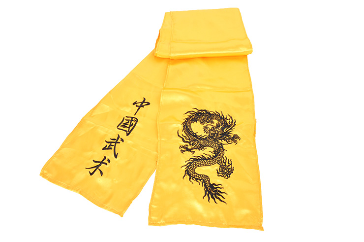 Embroidered Dragon Kungfu Belt, Silk Imitation - Color - Yellow-Orange