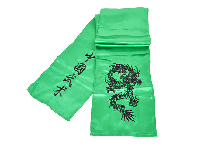 Cinto Kung-fu Wushu, Imitação de Seda - Dragão Bordado | ShenLong® - Cor - Vert
