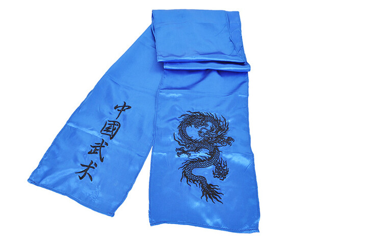 Cinto Kung-fu Wushu, Imitação de Seda - Dragão Bordado | ShenLong® - Cor - Bleu