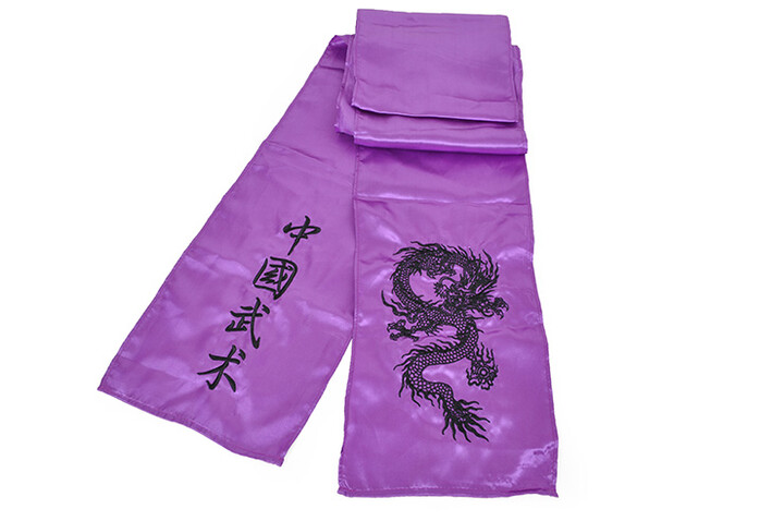 Cinto Kung-fu Wushu, Imitação de Seda - Dragão Bordado | ShenLong® - Cor - Violet