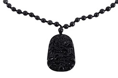 Collier Obsidienne, Gravure Dragon - Perles 8 mm