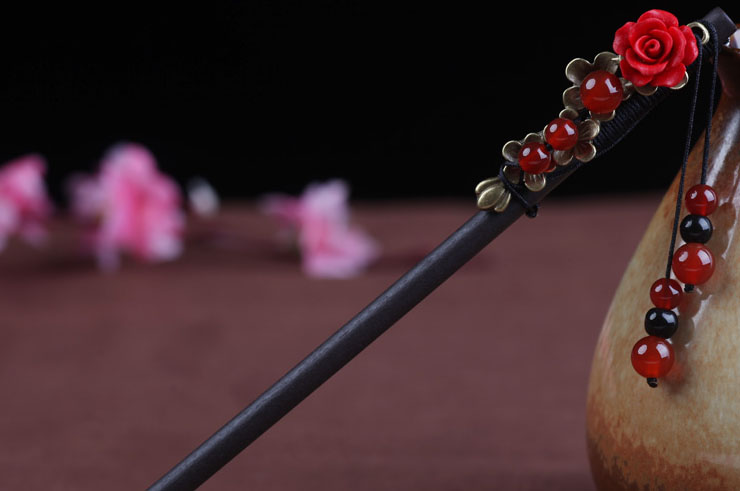 Hair Brooch with Pearls, Red