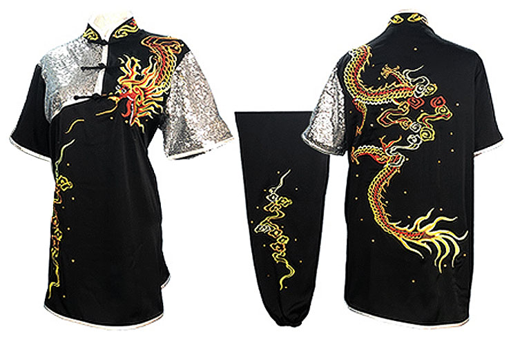HanCui Chang Quan Competition Uniform, Black & Silver Dragon