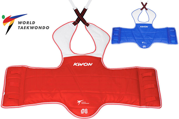 Placa frontal Taekwondo WTF Reversível, Estilo coreano (Atacadores), Kwon