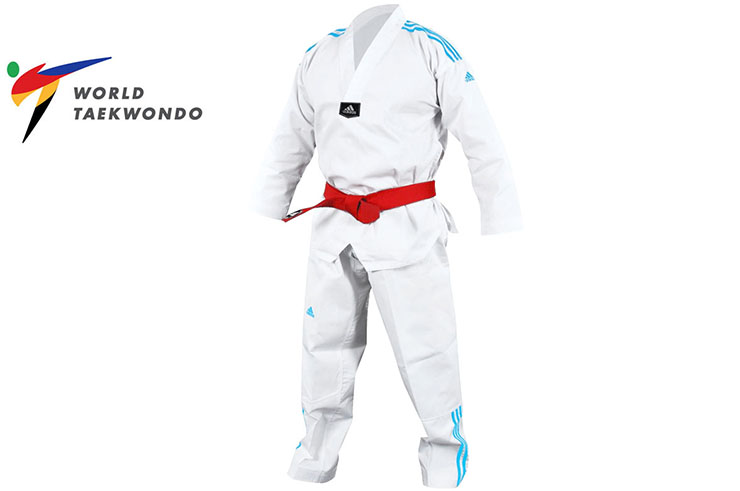 Dobok Taekwondo WTF, rayas azules - ADITCB02, Adidas