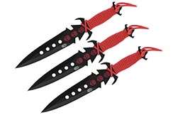 Cuchillo de lanzamiento Acero Negro con Trenzado Rojo - Juego de 3 (19 cm)