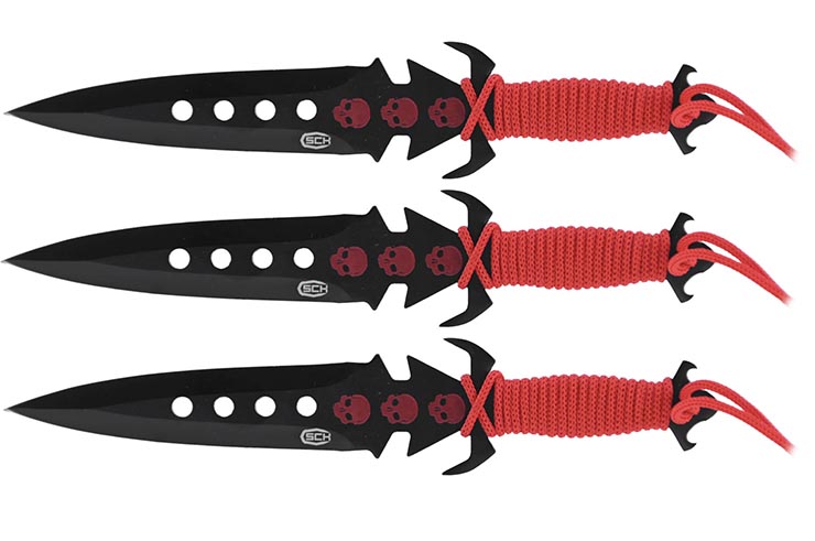 Daggers, Black Steel with Red Braid - Set of 3 (19 cm)