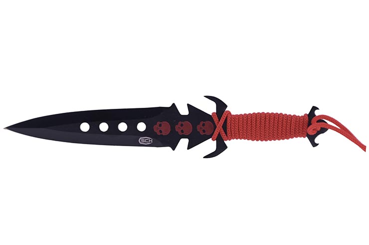 Cuchillo de lanzamiento Acero Negro con Trenzado Rojo - Juego de 3 (19 cm)