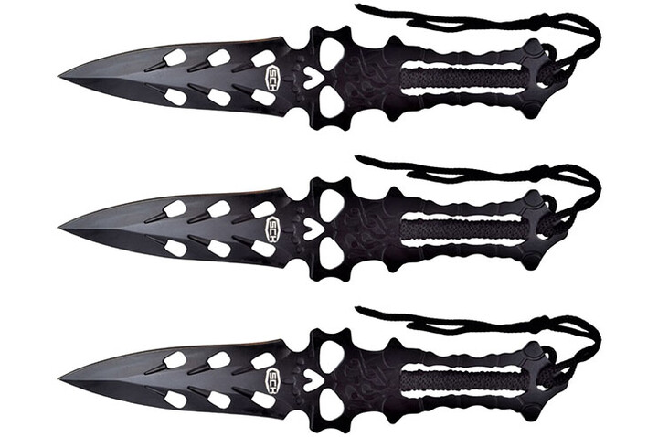 Facas de arremesso Caveira Aço Preto - Conjunto de 3 (20 cm)