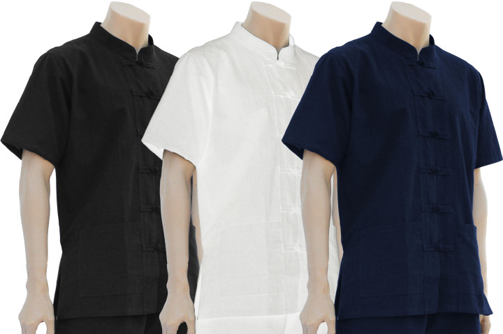 Camiseta Chang Quan - Cuello mao y cierre Brandenburg, Algodón