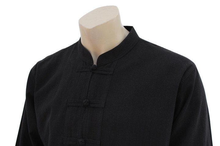 Traje Tai Chi, Taiji Cuello Mao con cierre Brandenburg, 100% Algodón, Color sólido