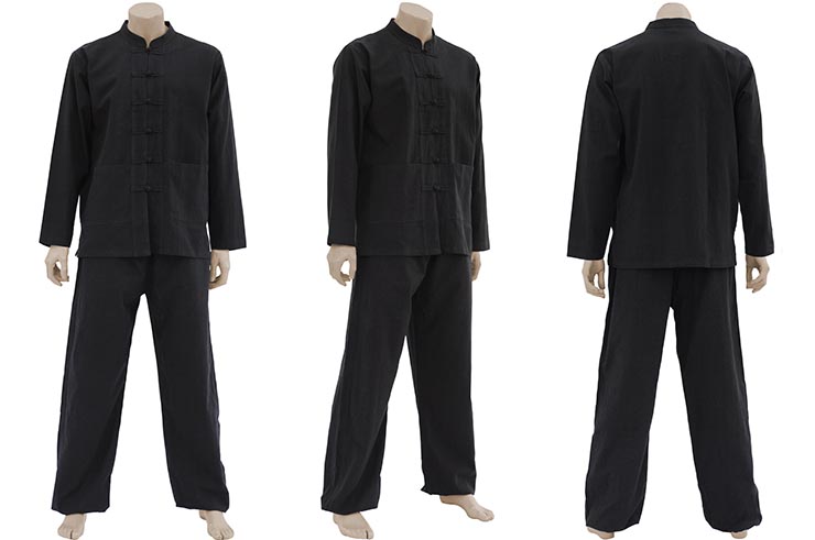 Tenue Tai Chi, Taiji, Col mao & fermeture Brandebourg, 100% Coton, Couleur Unie