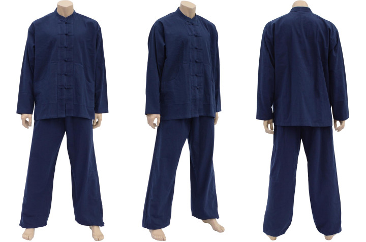 Traje Tai Chi, Taiji Cuello Mao con cierre Brandenburg, 100% Algodón, Color sólido