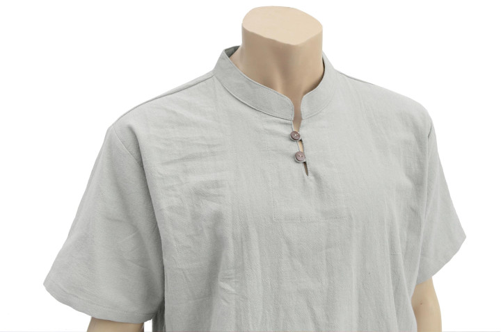 Vestido Chang Quan Colarinho mao à botões, 100% Algodão, Cinza-caqui