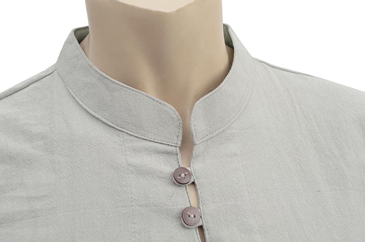 Traje Kung-fu Cuello mao con botones, 100% Algodón, Gris caqui