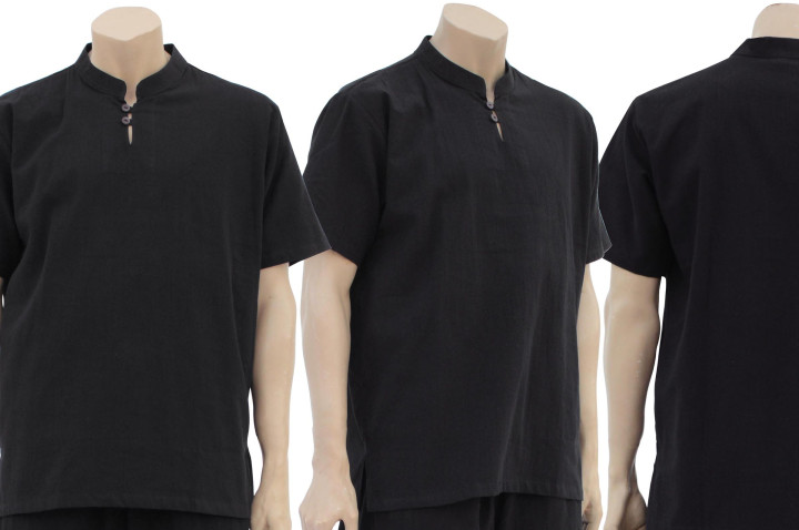 Camiseta de Kung-fu Cuello mao con botones, 100% Algodón