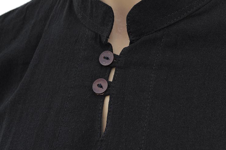 Camiseta de Kung-fu Cuello mao con botones, 100% Algodón