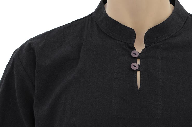 Camiseta de Kung-fu Cuello mao con botones, 100% Algodón