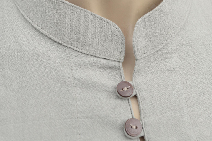 Camiseta de Kung-fu Cuello mao con botones, 100% Algodón