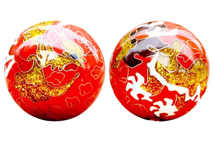 Pair of Qi Gong Balls, Musical - Shanghe Tu, Dragon & Phoenix