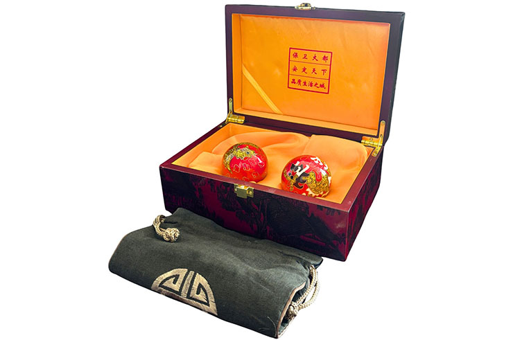 Pair of Qi Gong Balls, Musical - Shanghe Tu, Dragon & Phoenix
