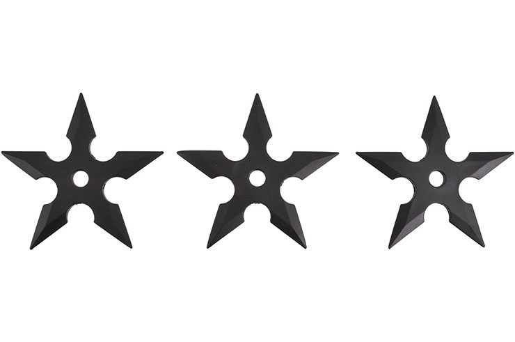 Estrellas Ninja Shuriken, de Goma negra (5 puntas) - Set de 3