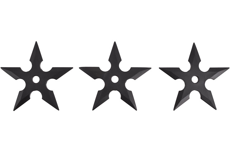 Étoiles Ninja Shuriken, Caoutchouc noir (5 pointes) - Lot de 3