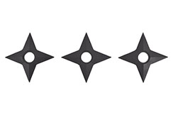 Étoiles Ninja Shuriken, Caoutchouc noir (4 pointes) - Lot de 3