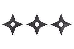 Estrellas Ninja Shuriken, de Goma negra (4 Puntas) - Set de 3
