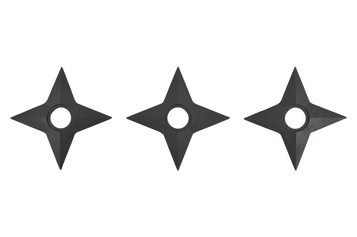 Estrelas Ninja Shuriken, Borracha Preto (4 Dicas) - lote de 3