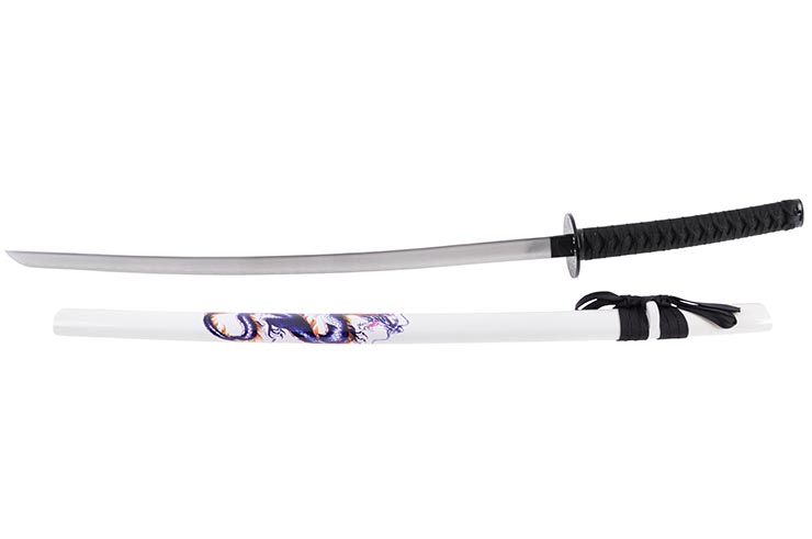 Katana Iaito with Dragon, White with black handle