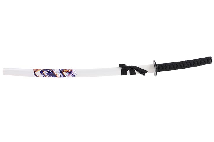 Katana Iaito with Dragon, White with black handle