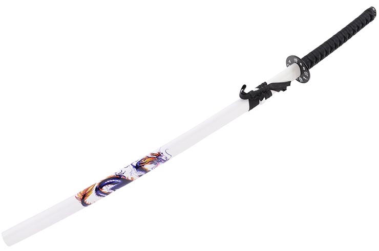 Katana Iaito with Dragon, White with black handle