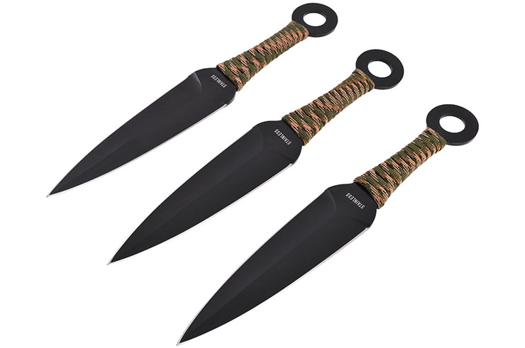 Kunai Acier Inox, tressage camouflage - Lot de 3 (16 cm)