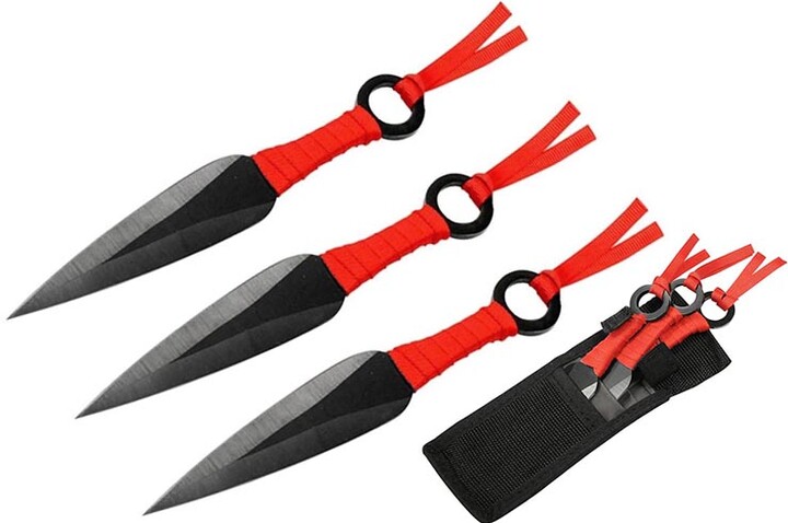 Kunai Fei Biao em aço, punho trançado - Lote de 3 (16 cm)