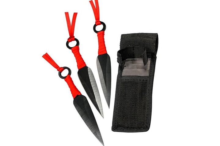 Kunai Fei Biao em aço, punho trançado - Lote de 3 (16 cm)