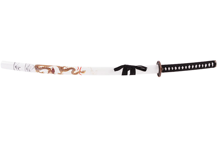 Katana Iaito Dragon Gold, White with Black Handle