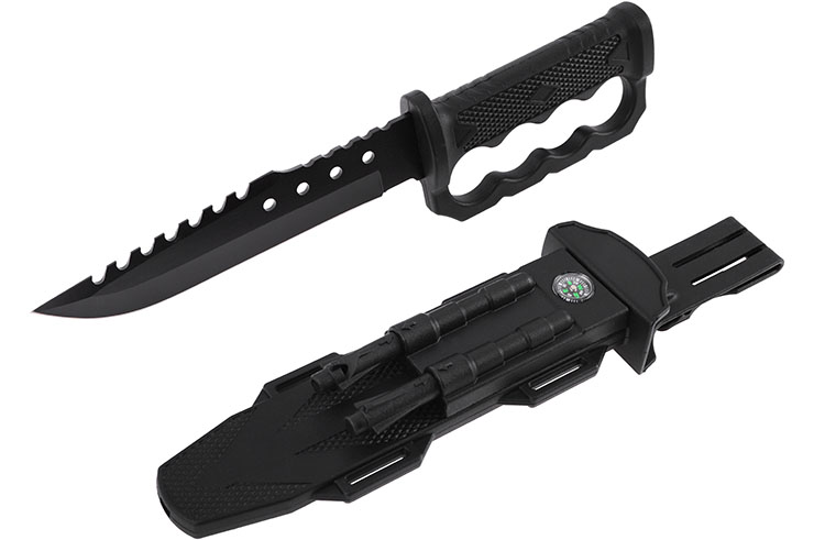 Cuchillo de supervivencia y combate, con mango de nudillos de latón y accesorios (19 cm)
