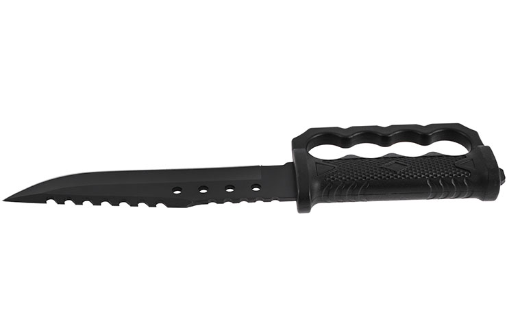Couteau de survie, Noir - Étui avec Boussole, Pierre à aiguiser & sifflet (19 cm)