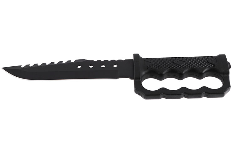 Couteau de survie, Noir - Étui avec Boussole, Pierre à aiguiser & sifflet (19 cm)