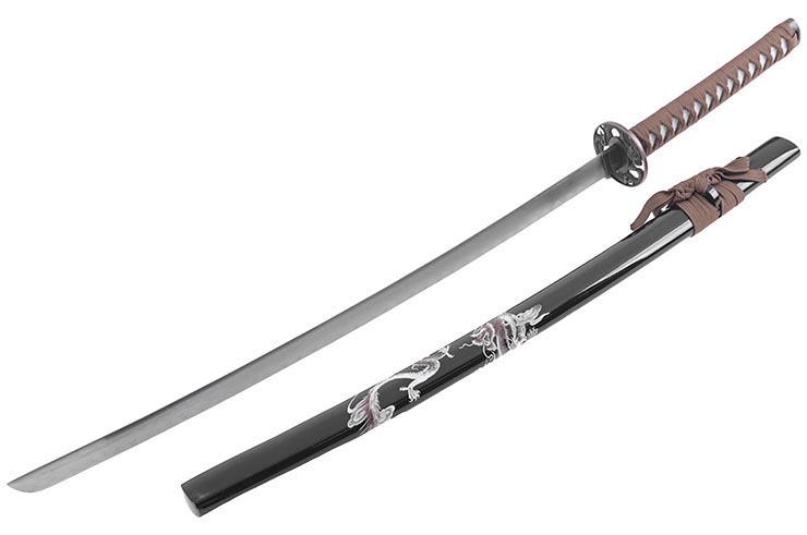 Katana Iaito with Dragon, Black & Brown handle